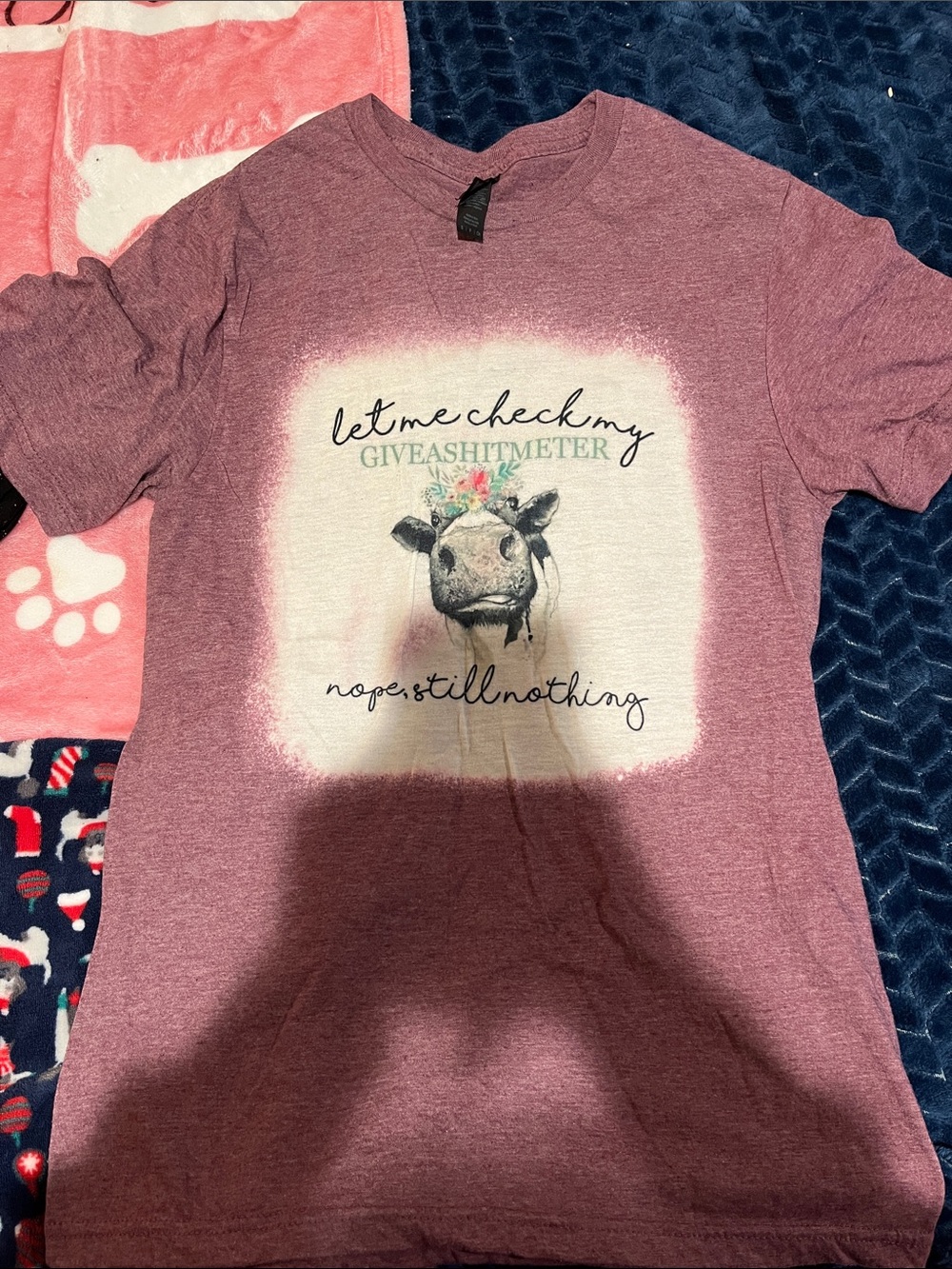 Gildan Mauve Graphic Cow Tee - Floral Accent